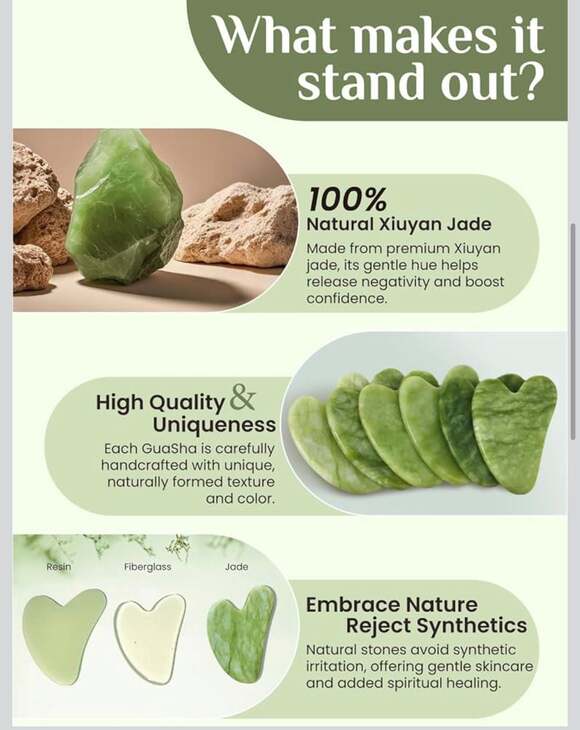 RENA CHRIS 100% Natural Xiuyan Jade Gua Sha Facial Tool with Silicone Seashell P - Picture 4 of 7